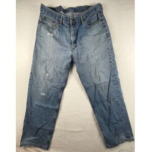 Levis 550 Relaxed Fit Tapered Leg  Wash Denim Jeans Mens 38x30 Blue Distressed